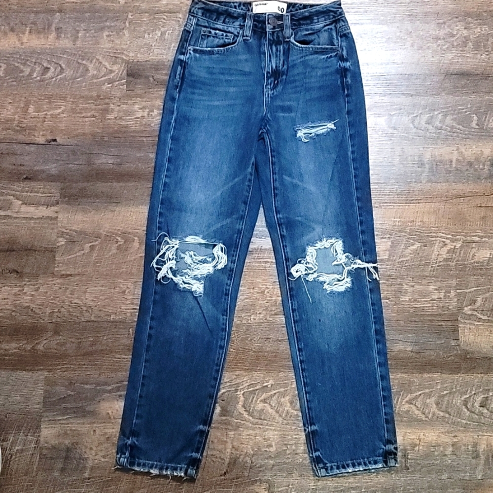 Gently used garage denim size 00 blue jeans distress look women's size 00